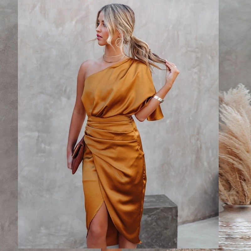 欧美风性感单肩斜领露肩褶皱包臀裙中长款开叉礼服聚会晚装连衣裙,女装/女士精品,礼服/晚装,淘宝优惠券,粉丝福利购,淘宝优惠卷