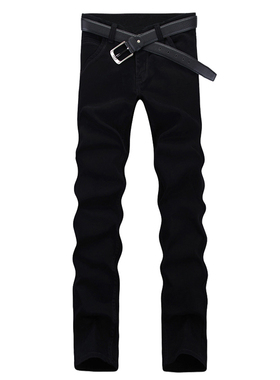 秋季加长男裤子120cm纯黑色高弹力牛仔裤男修身小直筒瘦高个长裤