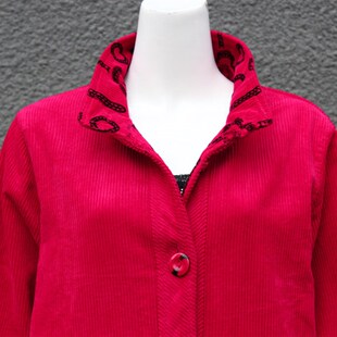 中老年女装外套加肥宽松纯棉条绒上衣灯芯绒夹克秋冬50-60妈妈装