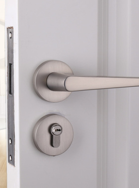 依佰利美式拉丝镍卧室内门锁磁吸静音房门锁极简约白色门把手锁具