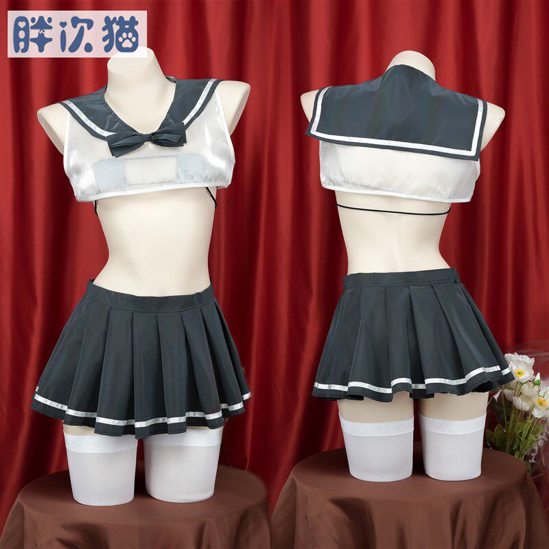 夜光主题水手服 透明性感JK制服比基尼套装睡裙私房睡衣超短裙