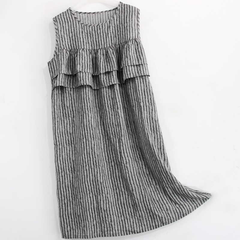 好棉绸睡裙双层荷叶边人棉连衣裙真丝绵绸无袖防凸点背心睡衣夏女