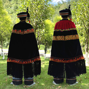 新款彝族披风 黑色男披肩苗族斗篷 查拉瓦民族火把节舞台演出服族