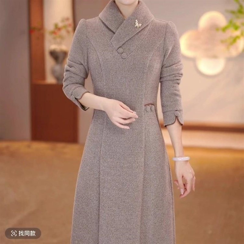 妈妈装改良旗袍2024新款女高端修身秋冬加绒中式国风显瘦连衣裙子