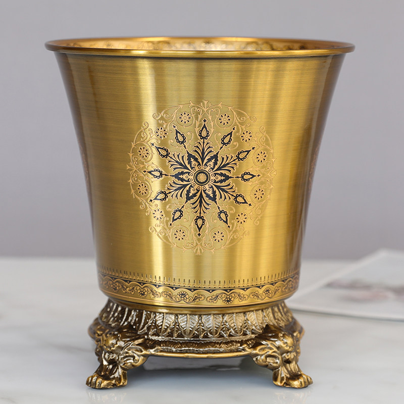 欧式复古合金垃圾桶 别墅样板房客厅桌面铁艺收纳桶 美式装饰摆件