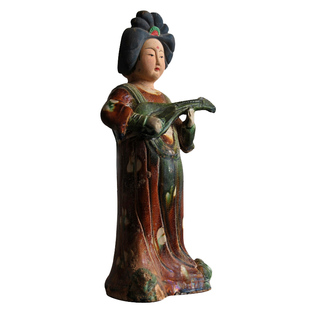 仿古仕女陶瓷摆件乐器俑女俑唐俑彩绘家居摆设收藏唐三彩胖妮