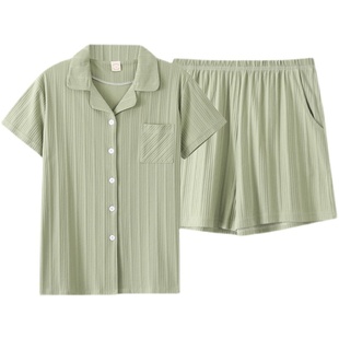 睡衣女夏季 短袖 2022新款 薄款 纯色提花宽松大码 家居服两件套装