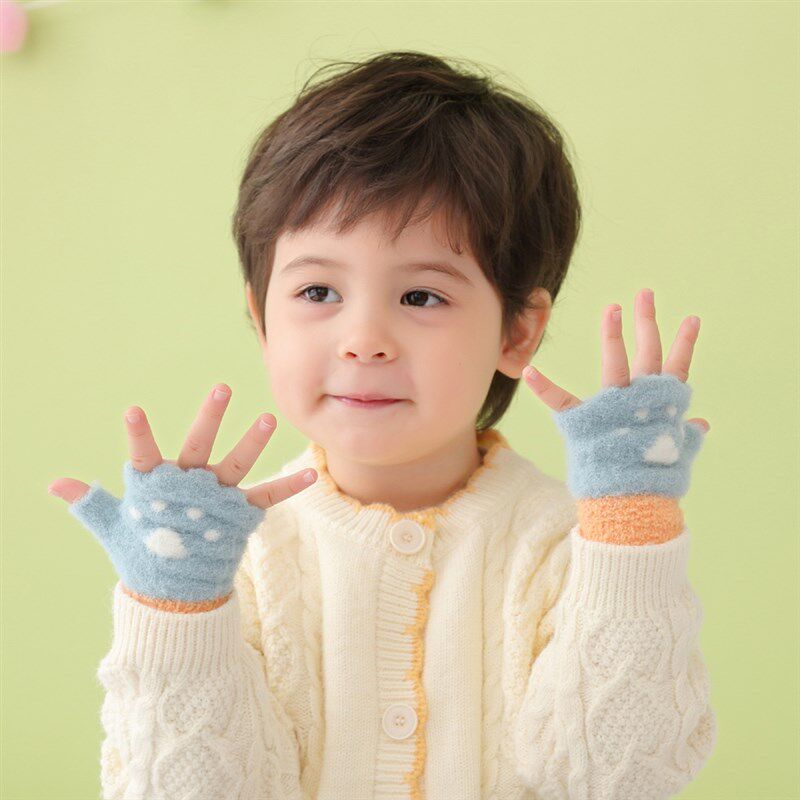 宝宝手套秋冬薄款男女童露指半指不分指婴儿幼儿小童1-2-3岁冬季
