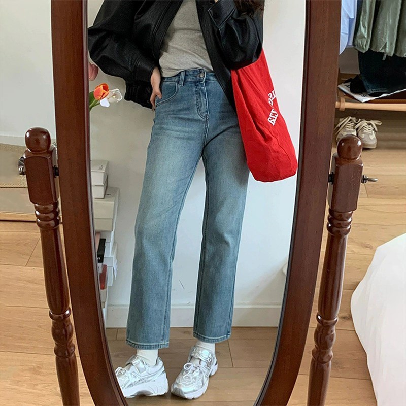 300斤大码直筒牛仔裤女夏季胖妹妹mm高腰显瘦小个子九分烟管裤子2