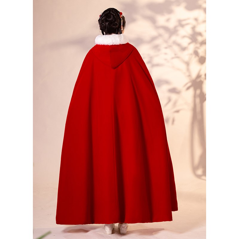 2024新款汉服披风女冬季古风新娘结婚斗篷加厚加绒保暖红色披肩