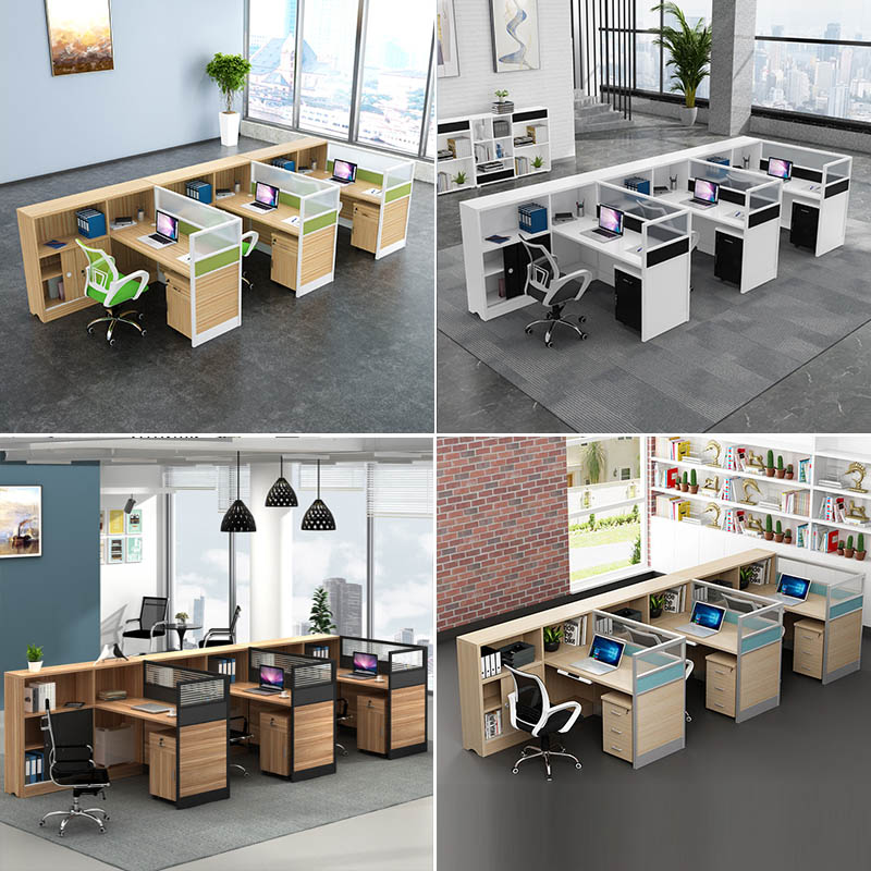 中山屏风办公桌组合卡位L员工位2/4/6单人职员卡座带高柜财务桌子
