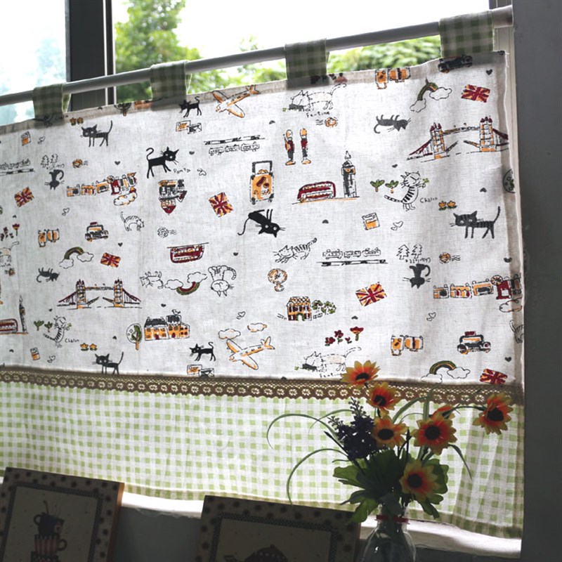 新品包邮送杆半布艺短帘纱帘臥室 窗纱 橱柜帘厨房 门帘 小清新