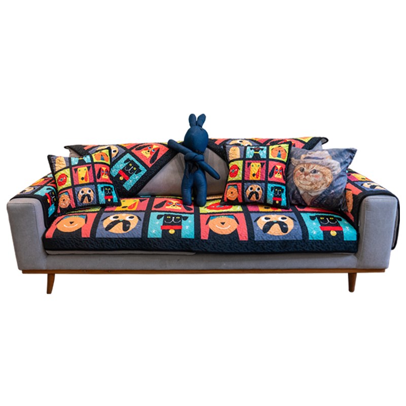 深色耐脏卡通小狗沙发垫奇趣可爱风沙发坐垫加厚防滑四季沙发套罩