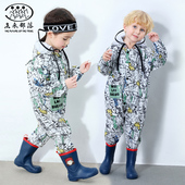 套装 儿童连体雨衣男童女童全身防水小孩小学生宝宝连体裤 透气长款