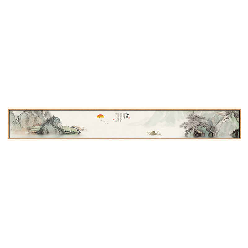 新中式客厅沙发背景墙装饰画窄长条山水画横幅茶室挂画酒店床头画