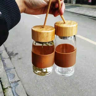 日系可爱防烫单层玻璃杯学生水瓶耐高温创意杯子便携水杯带茶漏定