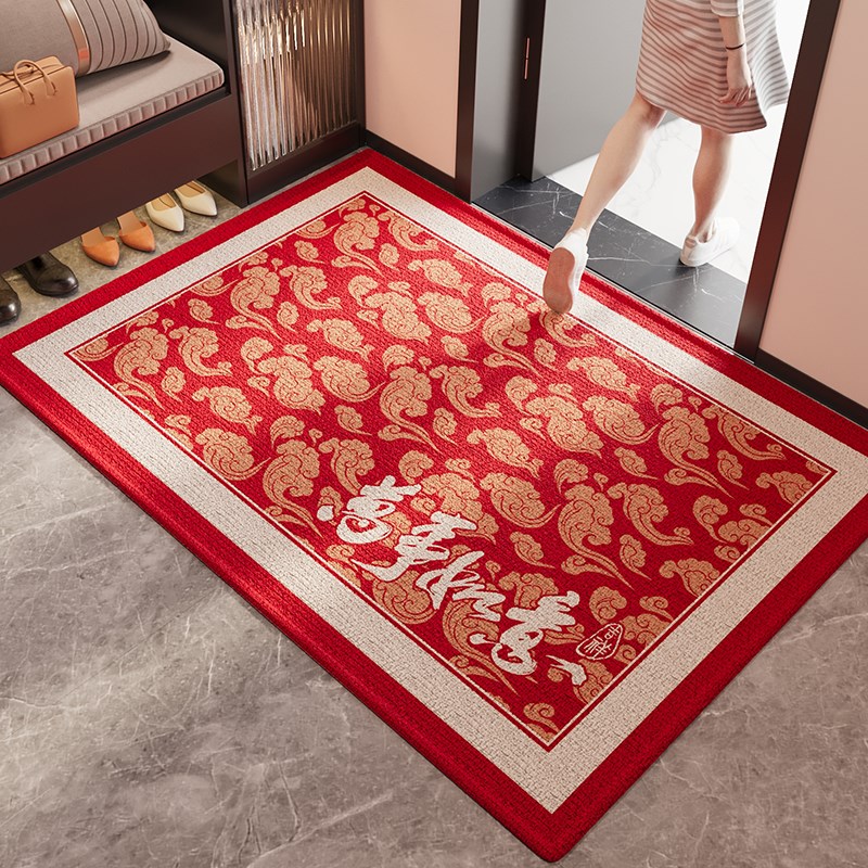 红色入户门地垫蛇年喜庆耐脏免洗防滑脚垫大门口进门地毯定制门垫
