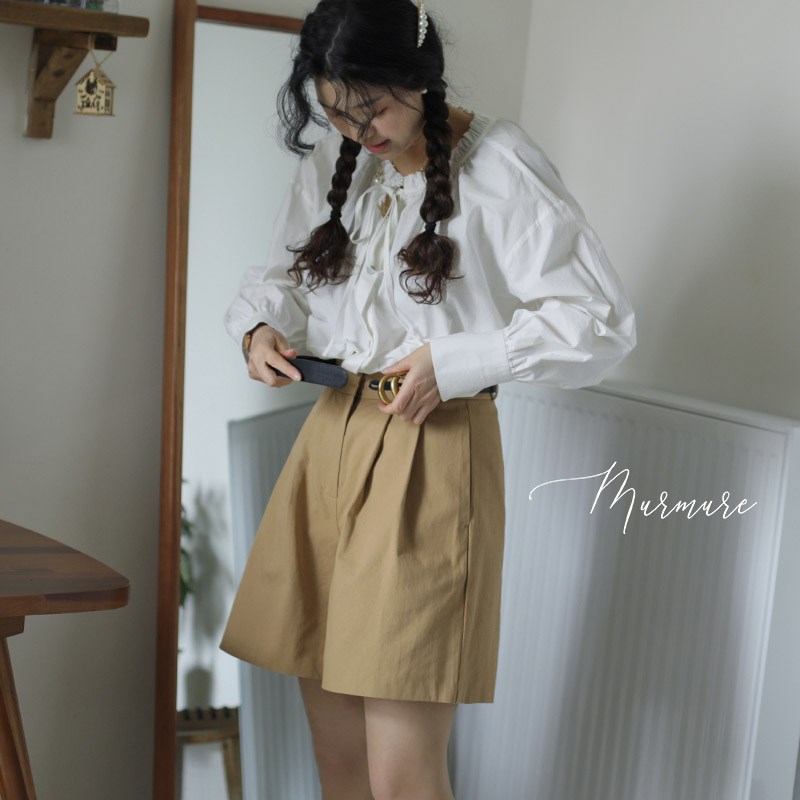 春夏简约博主阔腿休闲a字短裤 全棉小花苞显瘦百慕大宽松挺阔中裤