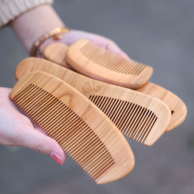 桃韵阁桃木梳子密齿圆柄大号梳生日礼物加厚 随身携细齿梳木梳