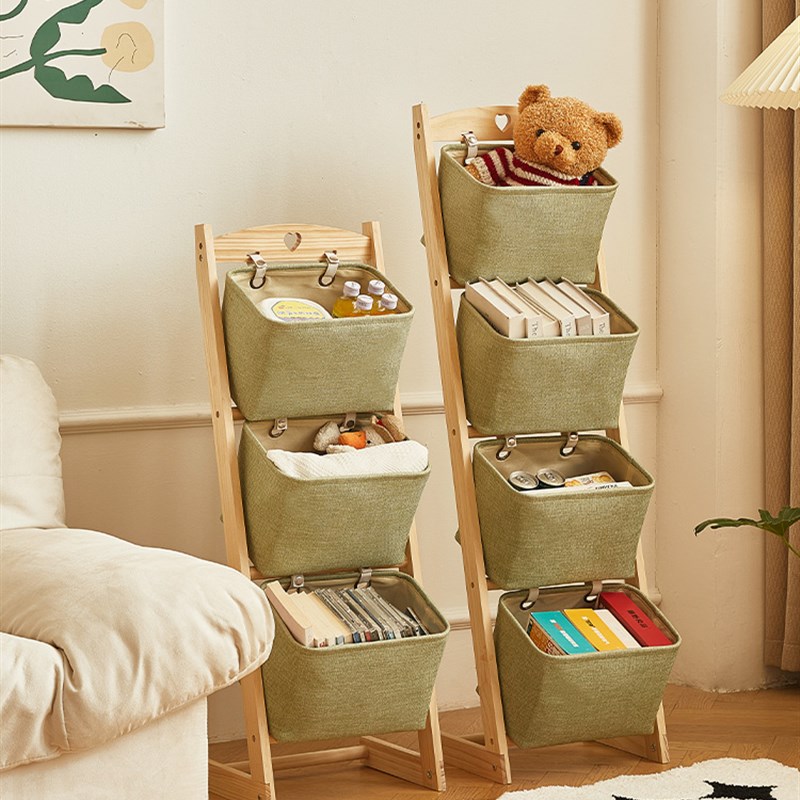 儿童书架宝宝玩具收纳柜杂物零食收纳架简易落地吊篮多层收纳神器