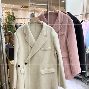 韩版女主双面羊绒大衣女常规款西装B领2023秋冬新款羊毛呢外套宽