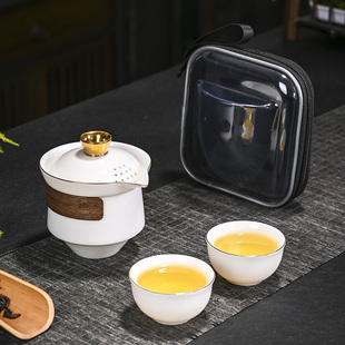 羊脂玉防烫功夫茶具迷你小套一壶两杯旅行茶具套装 出行茶具 便携式