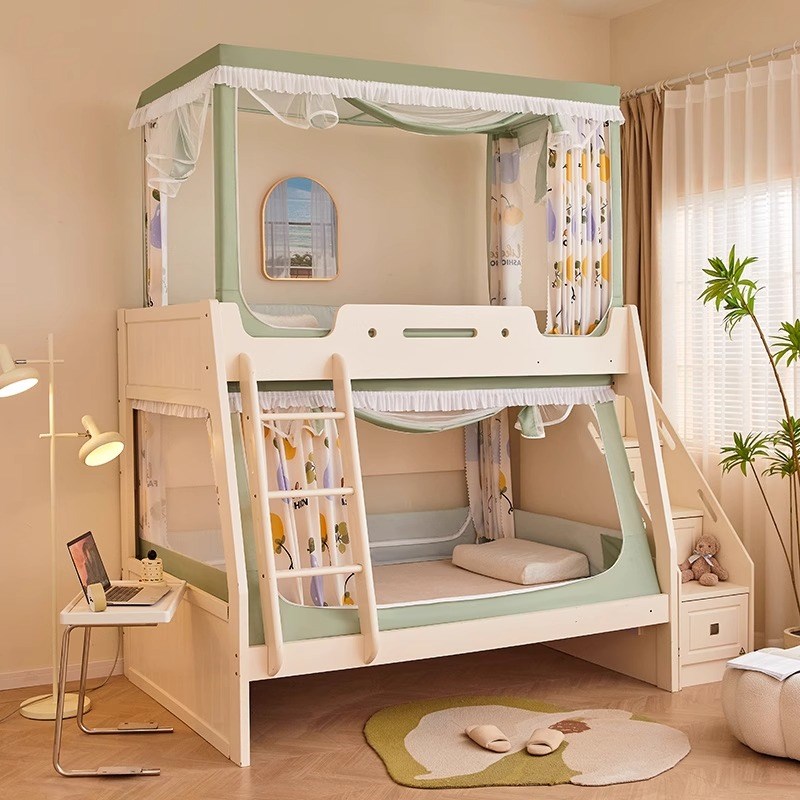 2025新款子母床l蚊帐家用1.2上下铺梯形高低床儿童双层床幔2米加