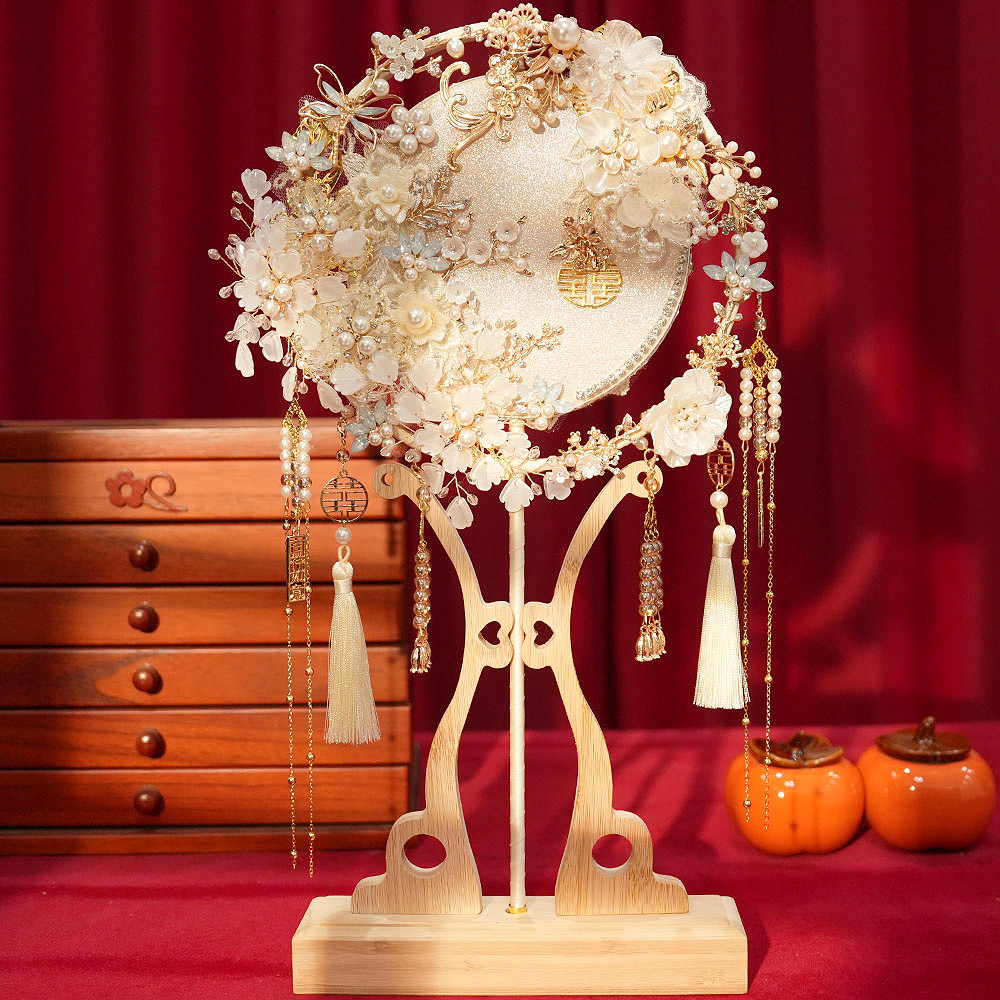 团扇新娘结婚diy材料包高级秀禾重工双面香槟色成品手工新婚喜扇,家居饰品,工艺扇/团扇/喜扇/折扇,淘宝优惠券,粉丝福利购,淘宝优惠卷