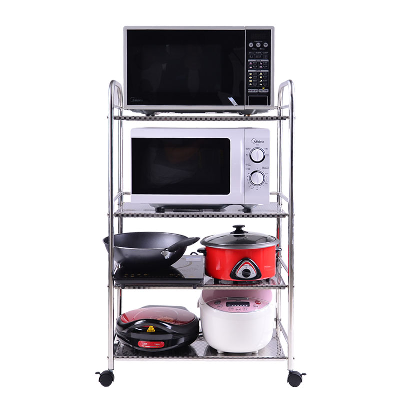 304不a锈钢厨房置物架微波炉架子落地烤箱架层架厨房收纳储物架锅