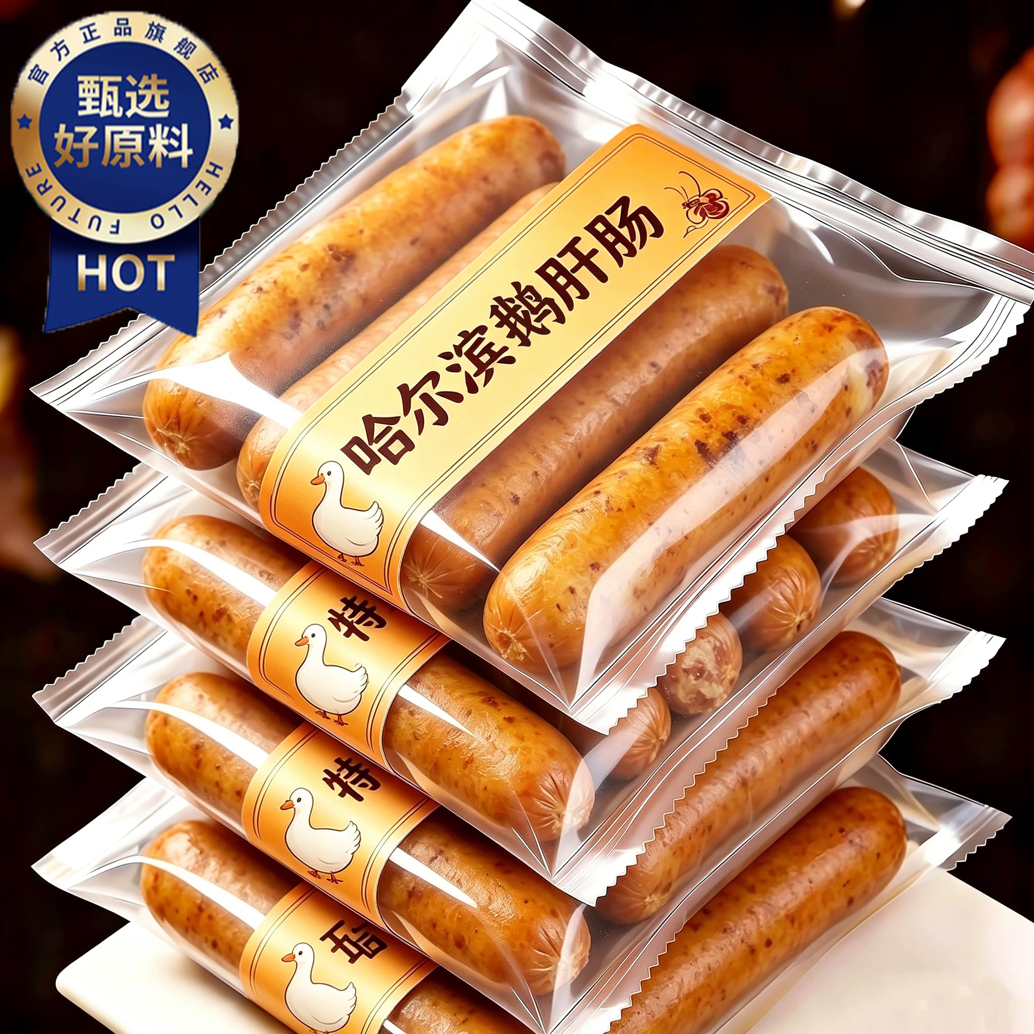 天猫甄选鹅肝肠东北哈尔滨特产香肠鹅肝鹅肝红肠即食熟食零食小吃图片