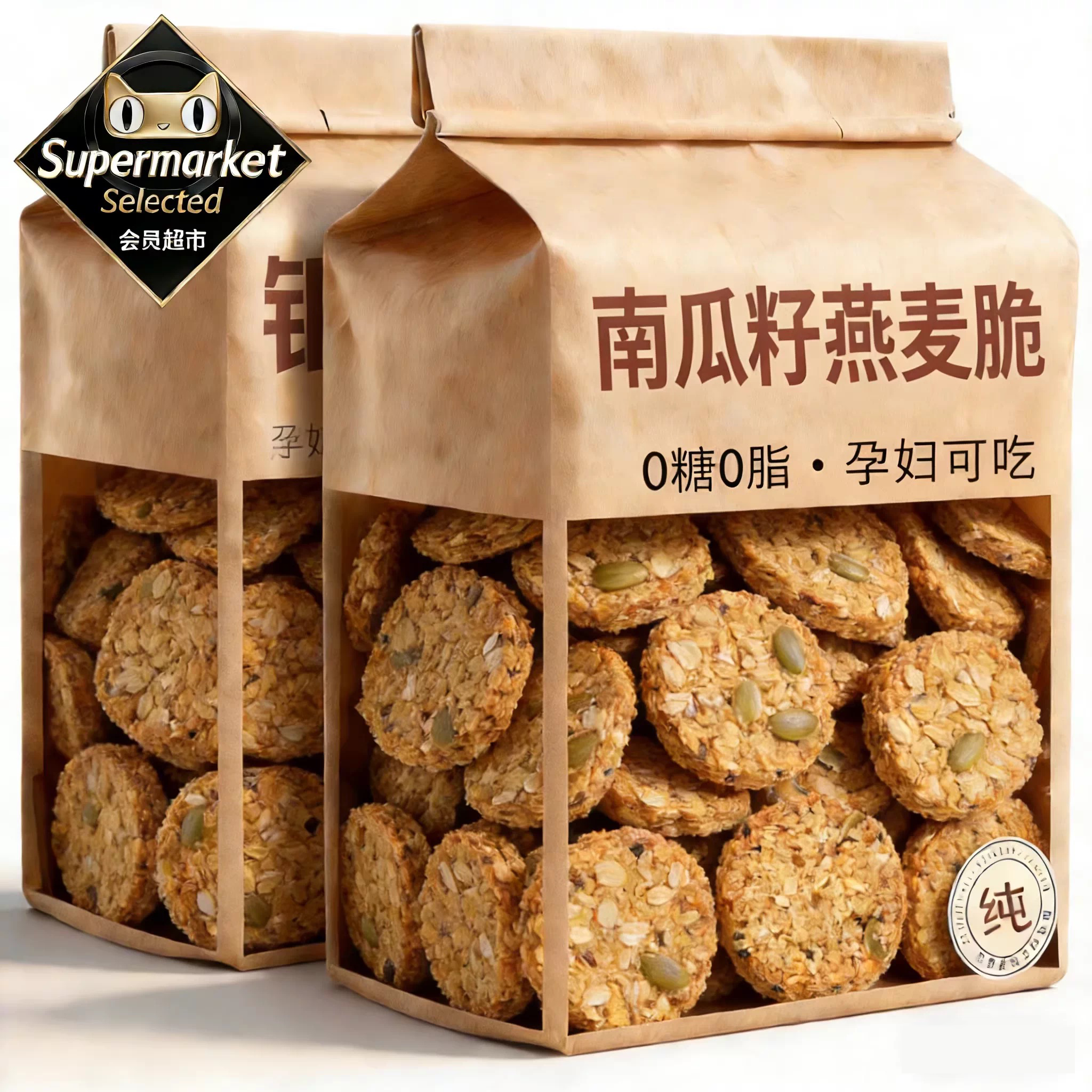 南瓜子燕麦脆片无蔗糖独立包装谷物棒饼干早餐粗粮坚果饼干代餐