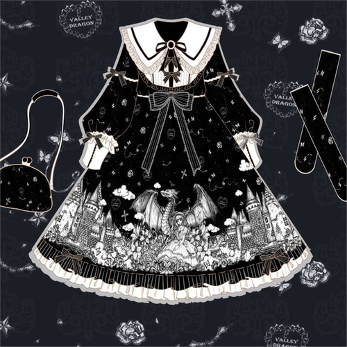 {现货}~原创设计Lolita古堡之夜洋装暗黑系OP长袖连衣裙女