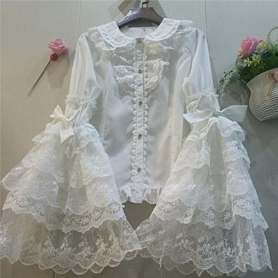 正品洋装蕾丝doll感修身透气娃娃领lolita姬袖衬衫内搭!