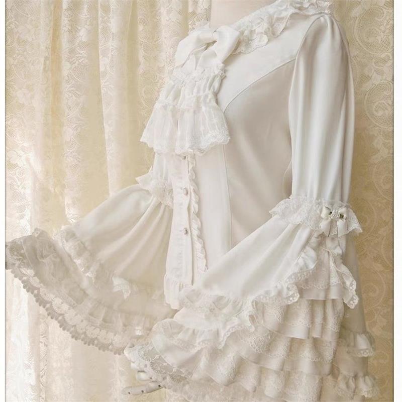洛丽塔内搭女装复古喇叭袖lolita蕾丝华丽大姬袖长袖衬衫