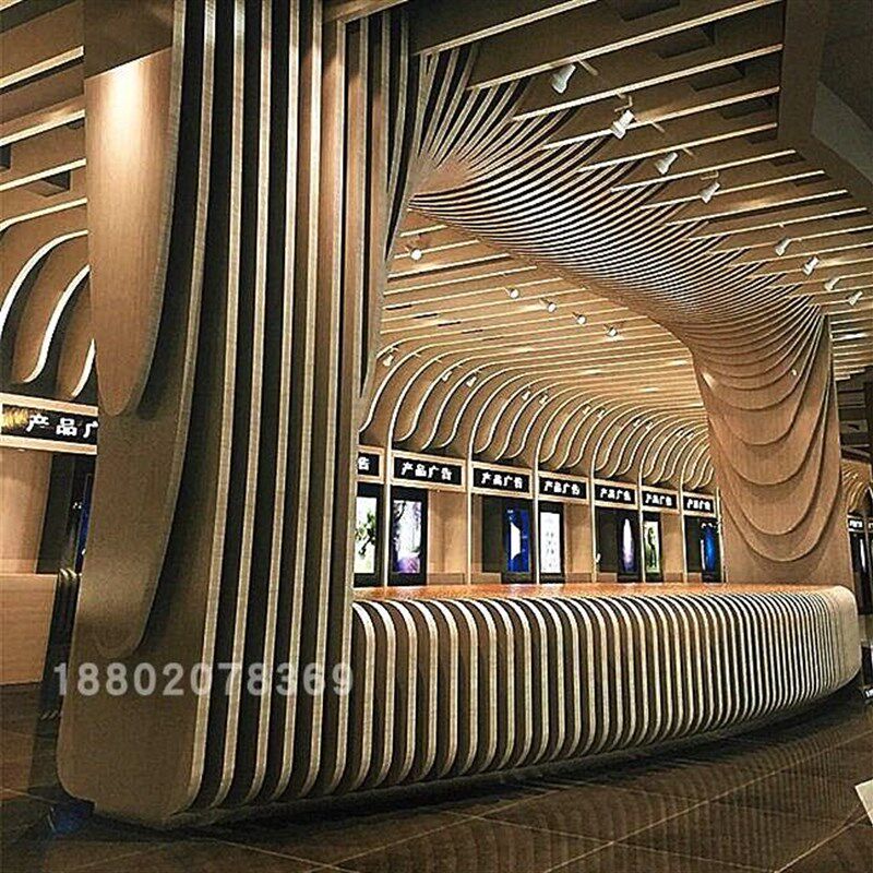 现货速发弧形方通吊顶波浪形木纹造型方通板弧型形象背景墙单板天