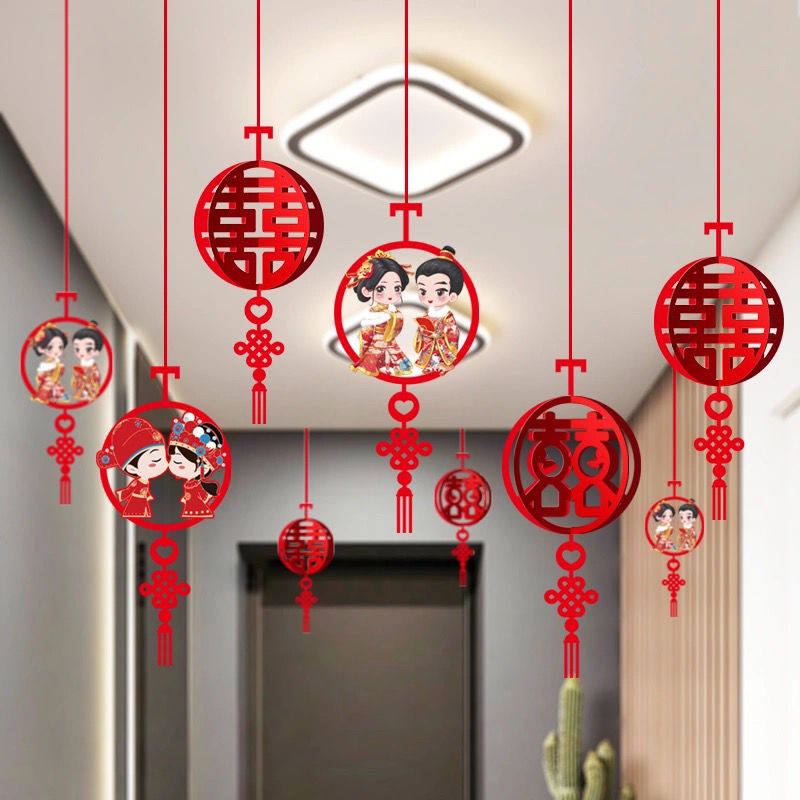 现货速发立体挂件婚房布置卧室走廊客厅挂饰创意喜字拉花装饰结婚