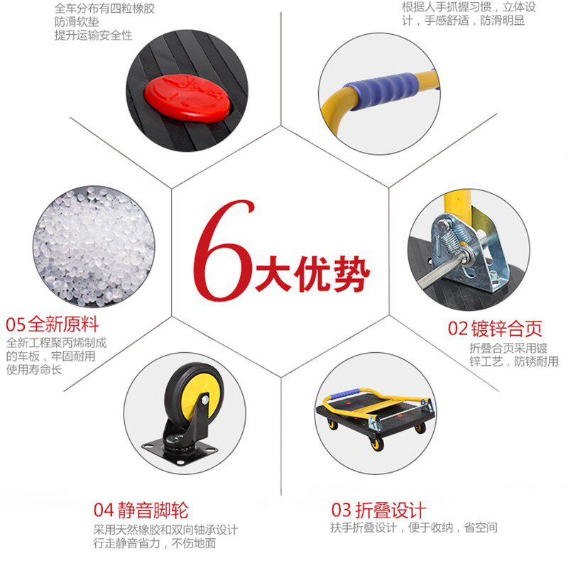 现货速发手推车拉货平板车推货车四轮小推车货搬运车折叠拖车家用