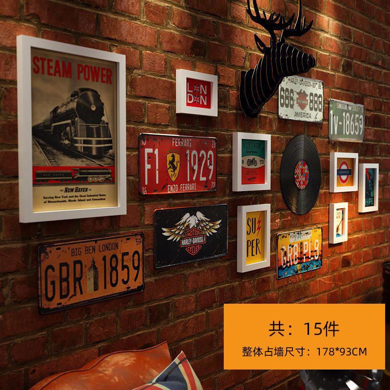 现货速发爆品复古工业风楼梯间照片墙齿轮组合创意饭厅相框墙挂钟