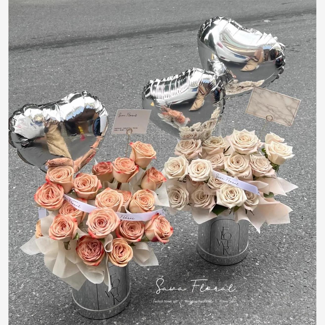 气球抱抱桶花束卡布奇诺玫瑰仿真永生花送女朋友闺蜜女生生日礼物