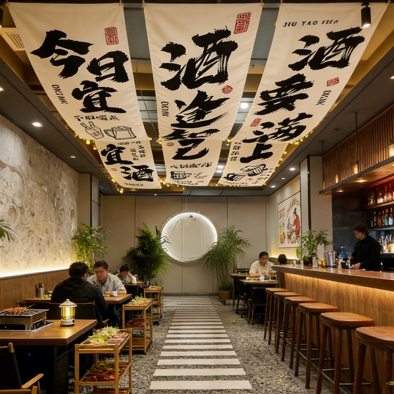 速发露营市井风天幕挂布小酒馆吧火锅烧烤餐饮店吊顶天花板长条装