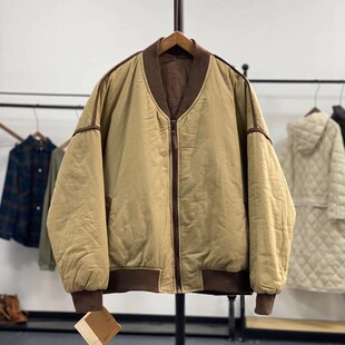 速发复古撞色棒百服秋冬夹棉加厚保暖棉衣士宽松球搭长袖 外套