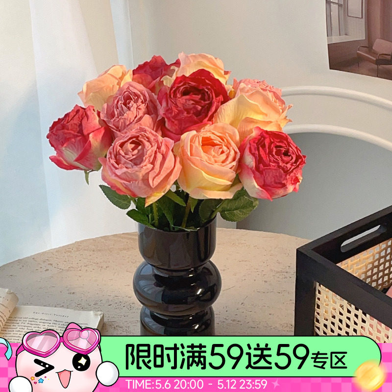 速发瑰画风玫生花假花花轻奢摆设餐桌客厅装饰装饰摆件永油花