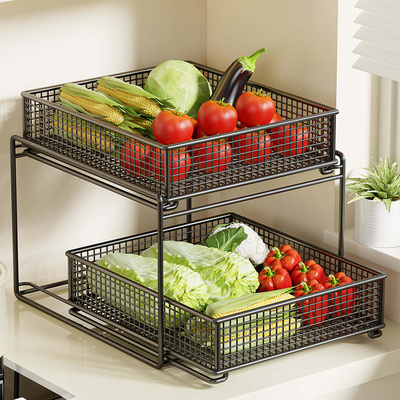 速发蔬菜置物架收抽拉水果收蒜筐家用厨房台面菜篮葱姜纳分层可纳