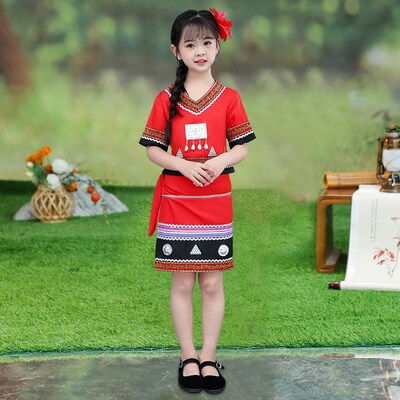 速发儿童云南少数民族服装哈尼瑶族壮族舞蹈表演服装佤族服装演出