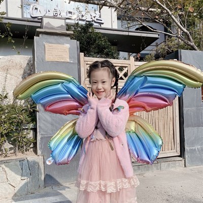 速发春游天使大号彩色蝴蝶气球童气背道儿充宝宝拍照饰具装饰夜市
