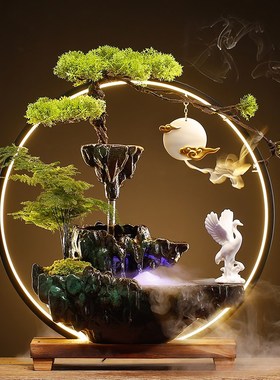 速发创意循环流水陶厅悬壶招财生财摆件客瓷办公桌面乔迁居新开业