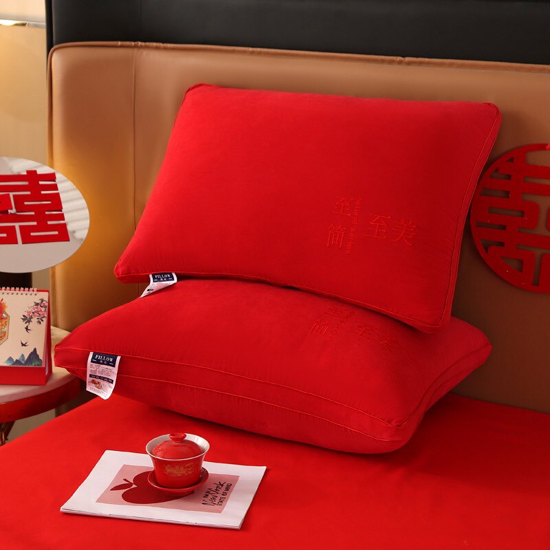 速发结婚大红家枕头芯一对婚庆整头人头成人色用喜庆枕芯单枕48x7