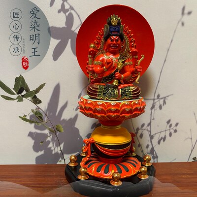 速发家绘描金爱染明王桧木神像摆如彩居装饰实木东密件法佛像工艺