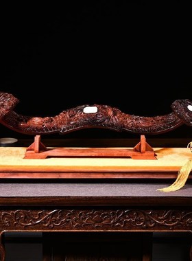 速发加厚实木大号如意大红酸枝如意摆件红木雕刻九龙如意家居客厅