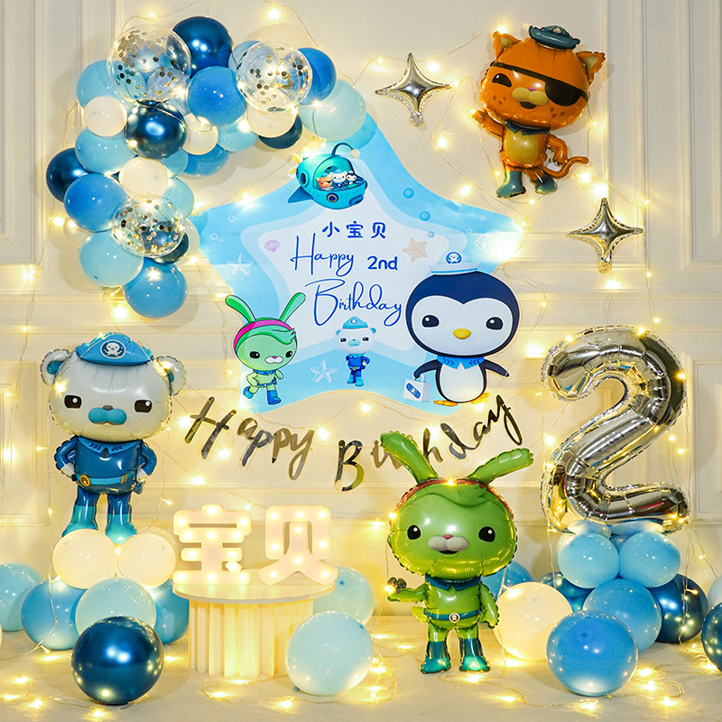 速发队底小纵海主景宝宝周岁气球装饰儿童生日快乐派对背景墙场题